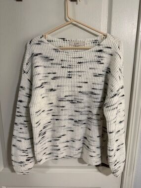 Never Worn! So Soft! LOFT White Sweater with Black “Spacedye” Pattern
